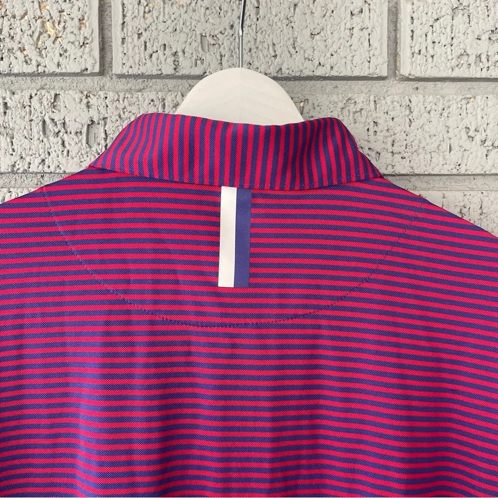Rhoback The Birdie Stripe Performance Polo in Cardinal Red/Fleet Navy Size Large - Picture 6 of 6